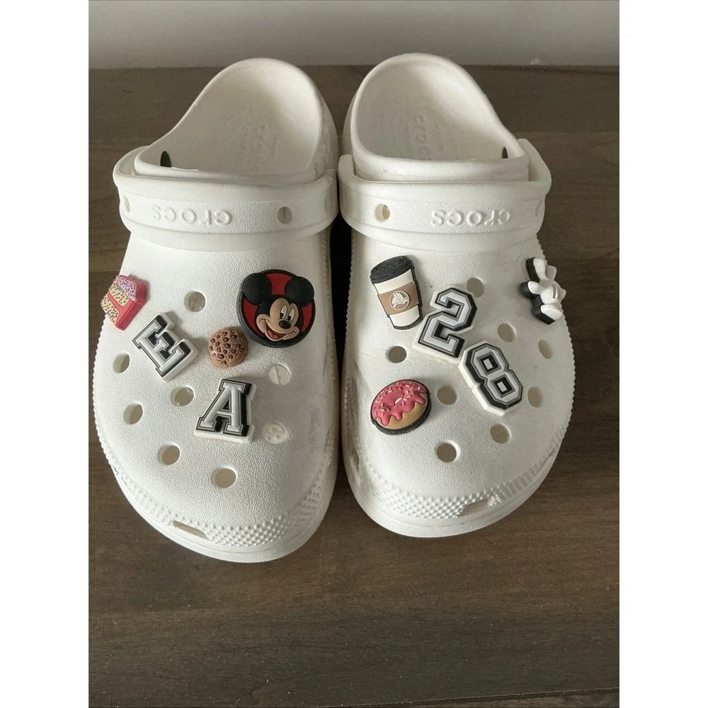 Crocs STOMP PLATFORM CLOGS White Shoes -  Size 8 Iconic Comfort Disney Charms